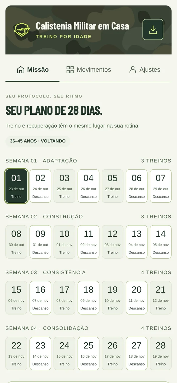 Missão de hoje e plano de 28 dias