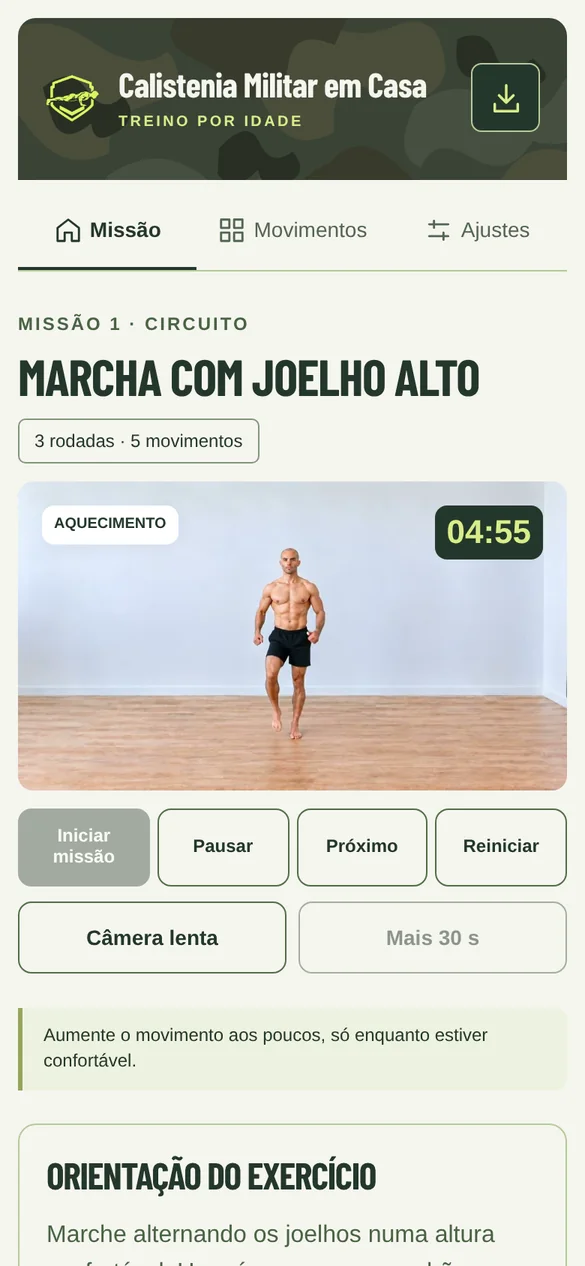 Tela do aplicativo: Aquecimento guiado