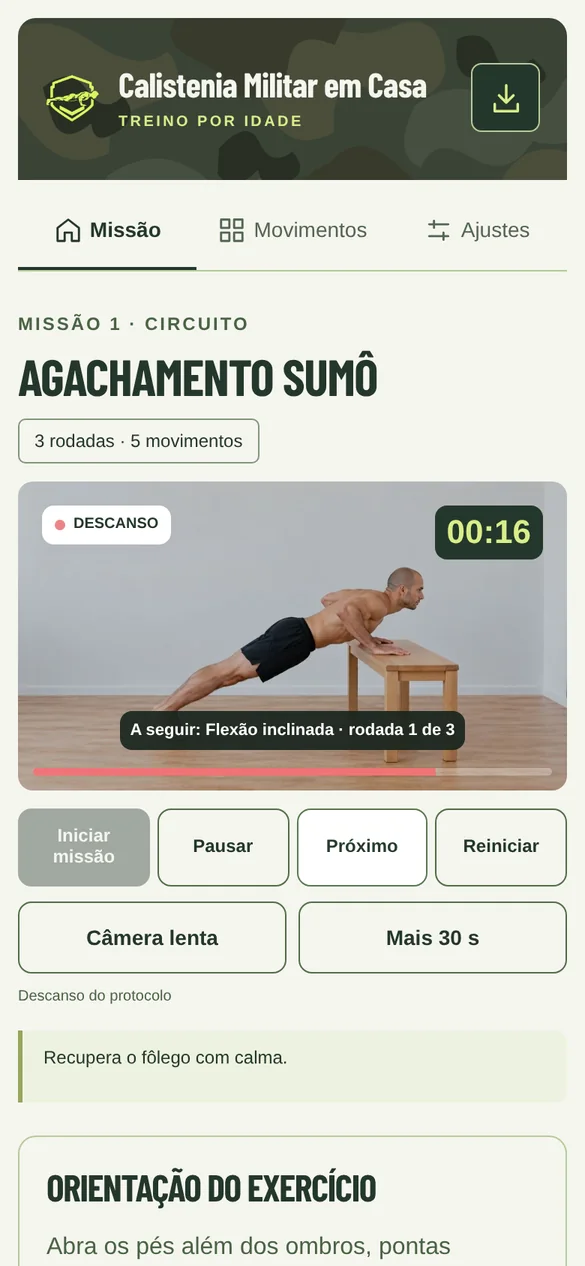 Tela do aplicativo: Descanso e próximo