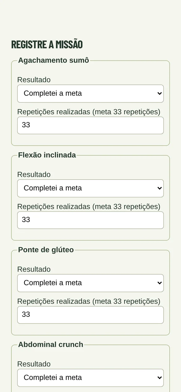 Tela do aplicativo: Registre a missão